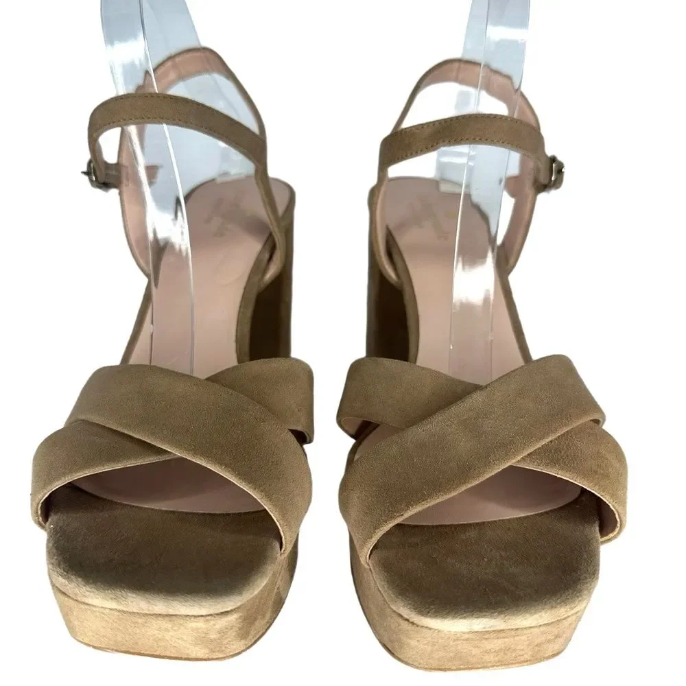 Kate Spade Platform Sandals 11 Minimalist Retro 70s Chic Wedding Nude Tan Delphi